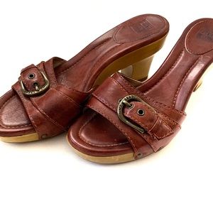 Frye Red Savannah Buckle Slide Sandals